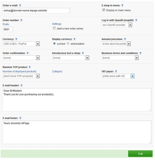 eshop configuration